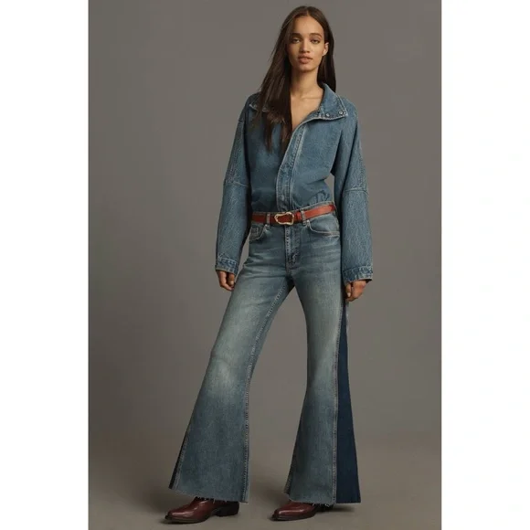 Anthropologie Pilcro Jeans Flare Wide Leg High Rise Pieced Boho Bohemian 28 - Picture 1 of 12